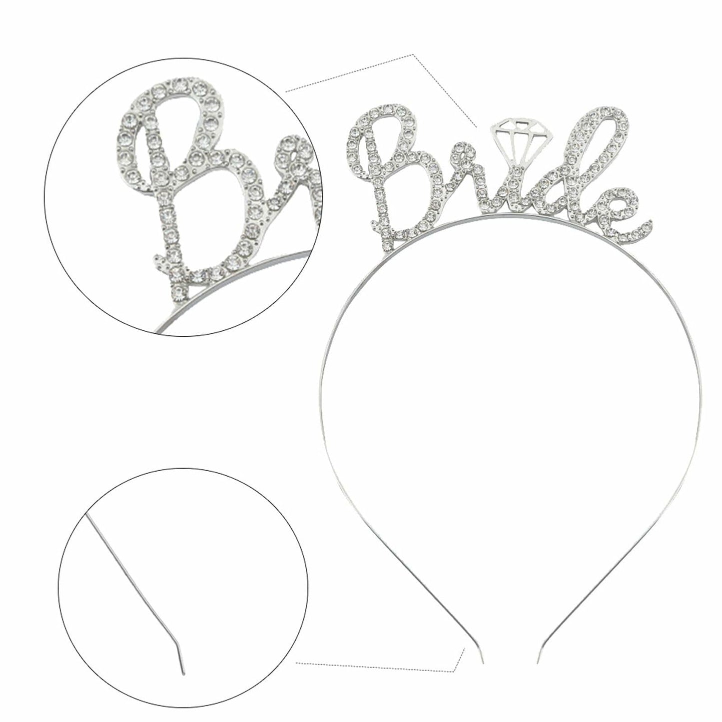 Apone Fatu 3 Pcs Bride Crown Headband Sash Veil Bachelorette Party Gold