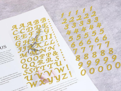 PPhtony 6 Sheets Glitter Alphabet Number Stickers Self-Adhesive Silver