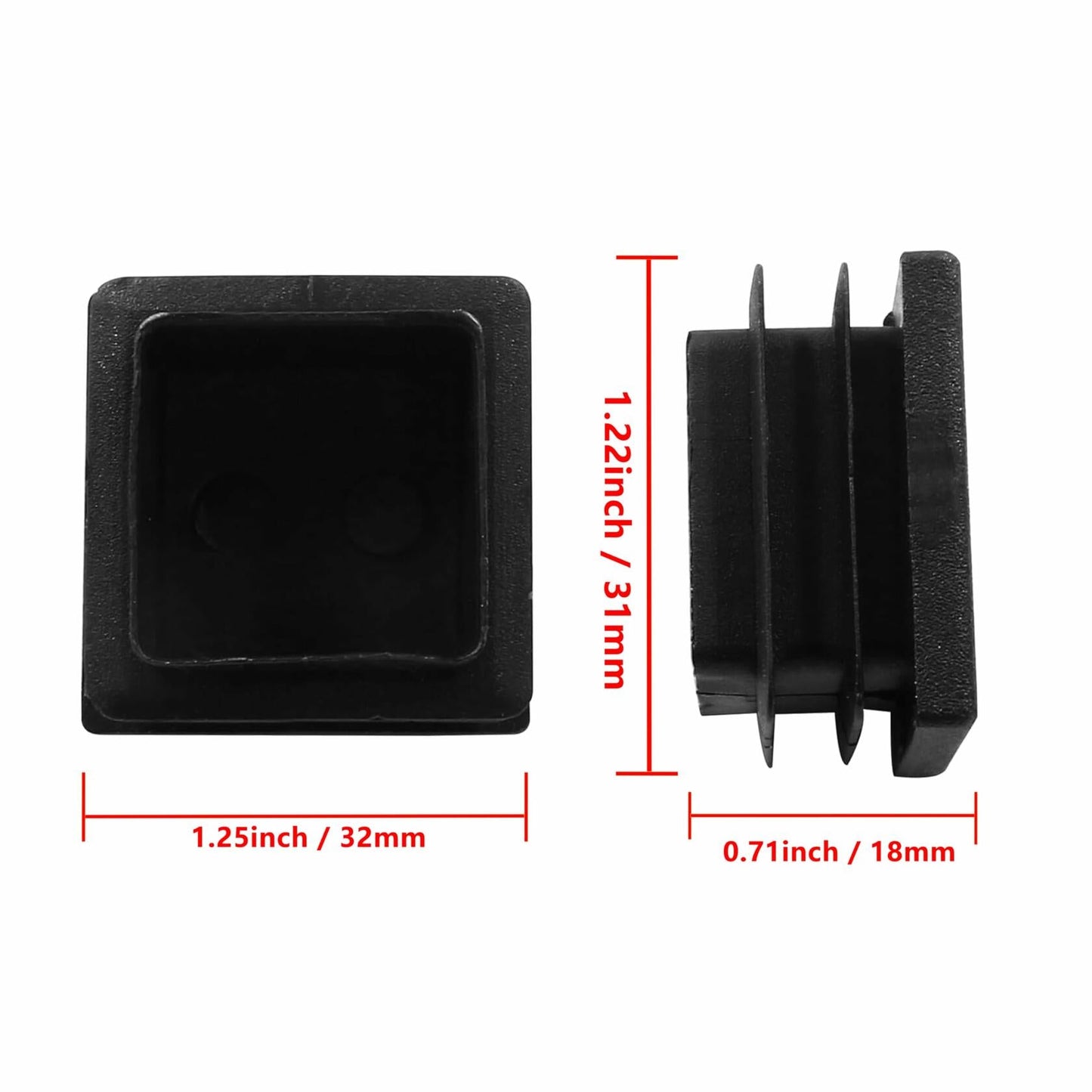 8 Pack 1.25" Square Plastic Tubing Plug Black Steel Fence Post End Caps