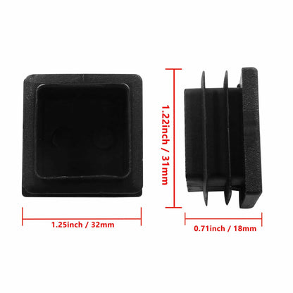 8 Pack 1.25" Square Plastic Tubing Plug Black Steel Fence Post End Caps