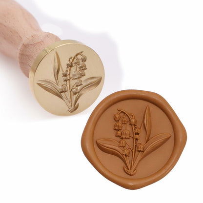 Tulip 3D Embossed Brass Wax Seal Round Wood Handle Vintage Flower Design