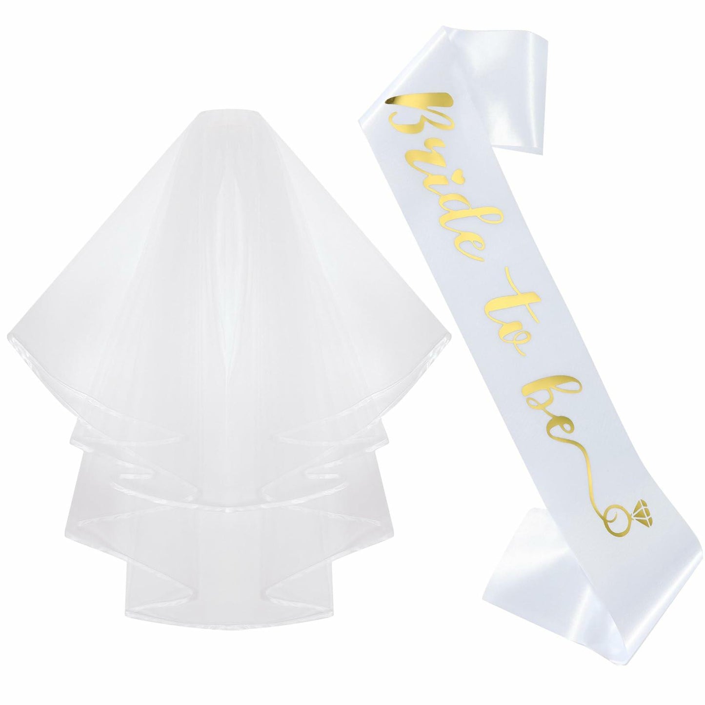 Apone Fatu 3 Pcs Bride Crown Headband Sash Veil Bachelorette Party Gold