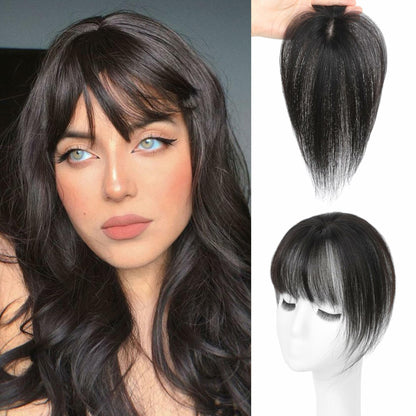 BUPPLER 360° 3D Hair Topper with Bangs for Thinning Hair 4x6 Brown Black-1B