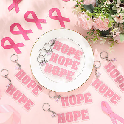 Nosiny 24 Pcs Pink Breast Cancer Awareness Acrylic Keychains 4.13x1.42in