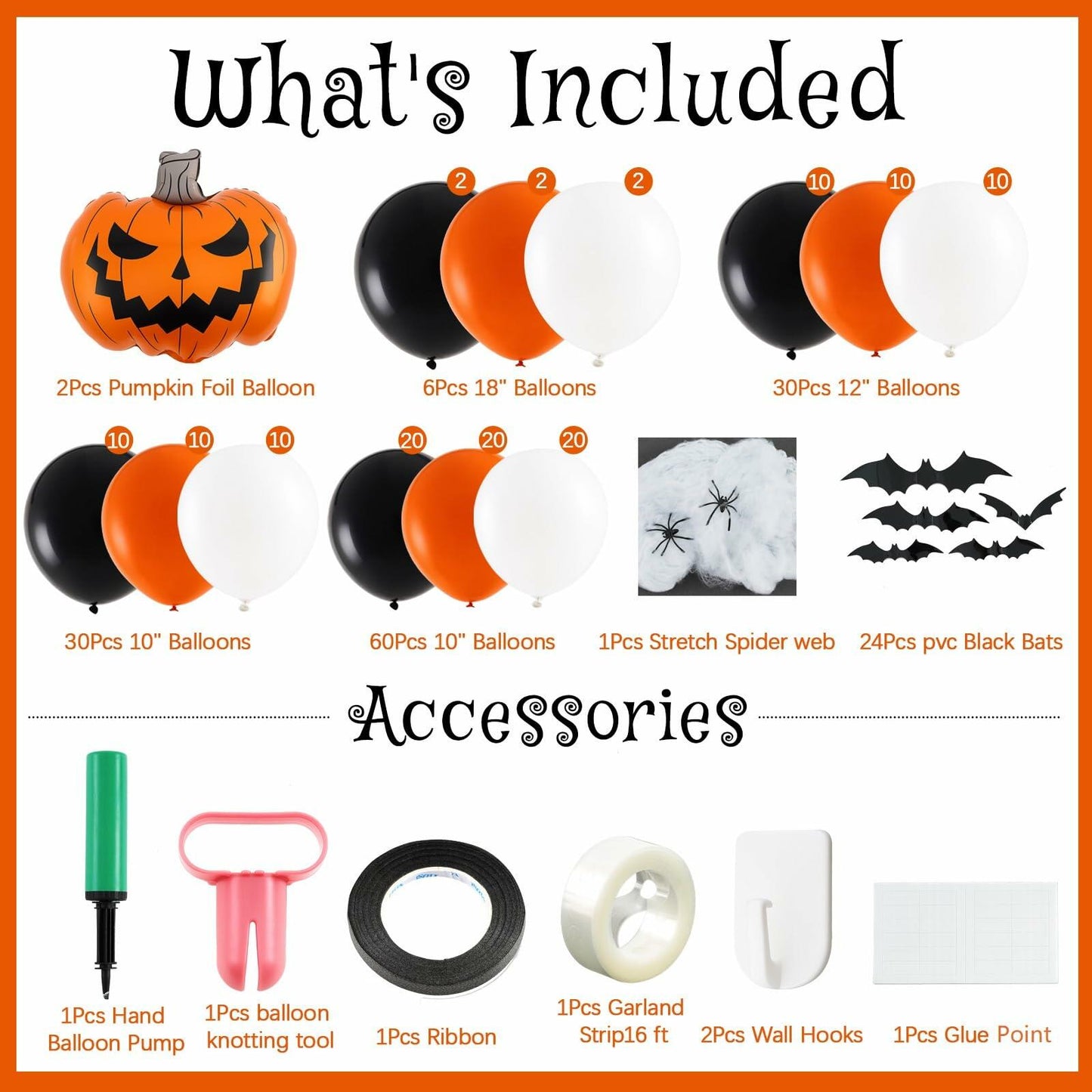 Arrowbash Halloween Balloon Garland Arch Kit Orange Black White 5-18 Inch