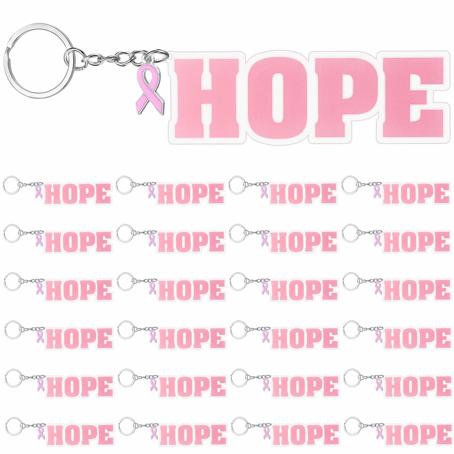 Nosiny 24 Pcs Pink Breast Cancer Awareness Acrylic Keychains 4.13x1.42in