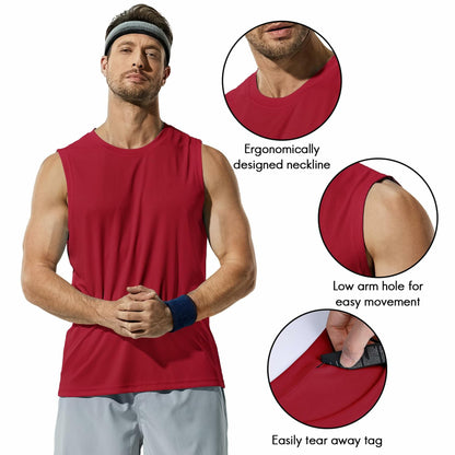 Haimont Men's UPF 50 Rash Guard Swim Tank Top Workout Muscle Tee Red Size M