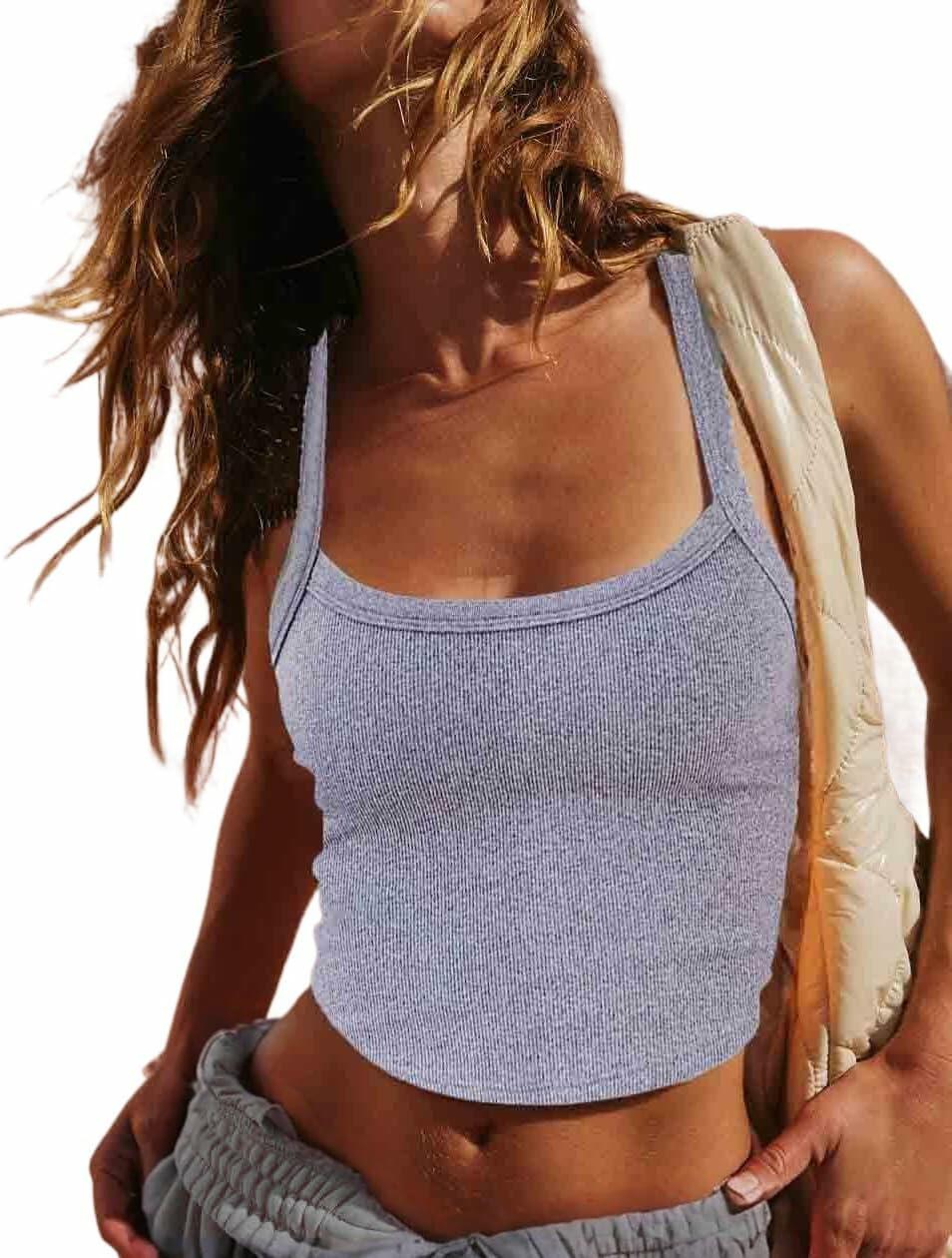AKMESXAY Womens Ribbed Crop Tank Top Racerback Black Size L