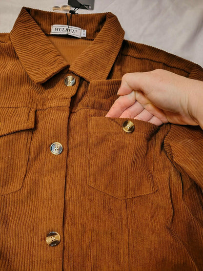 WULFUL Girl's Corduroy Button Down Jacket Brown Fall Outerwear Size 5-6Y