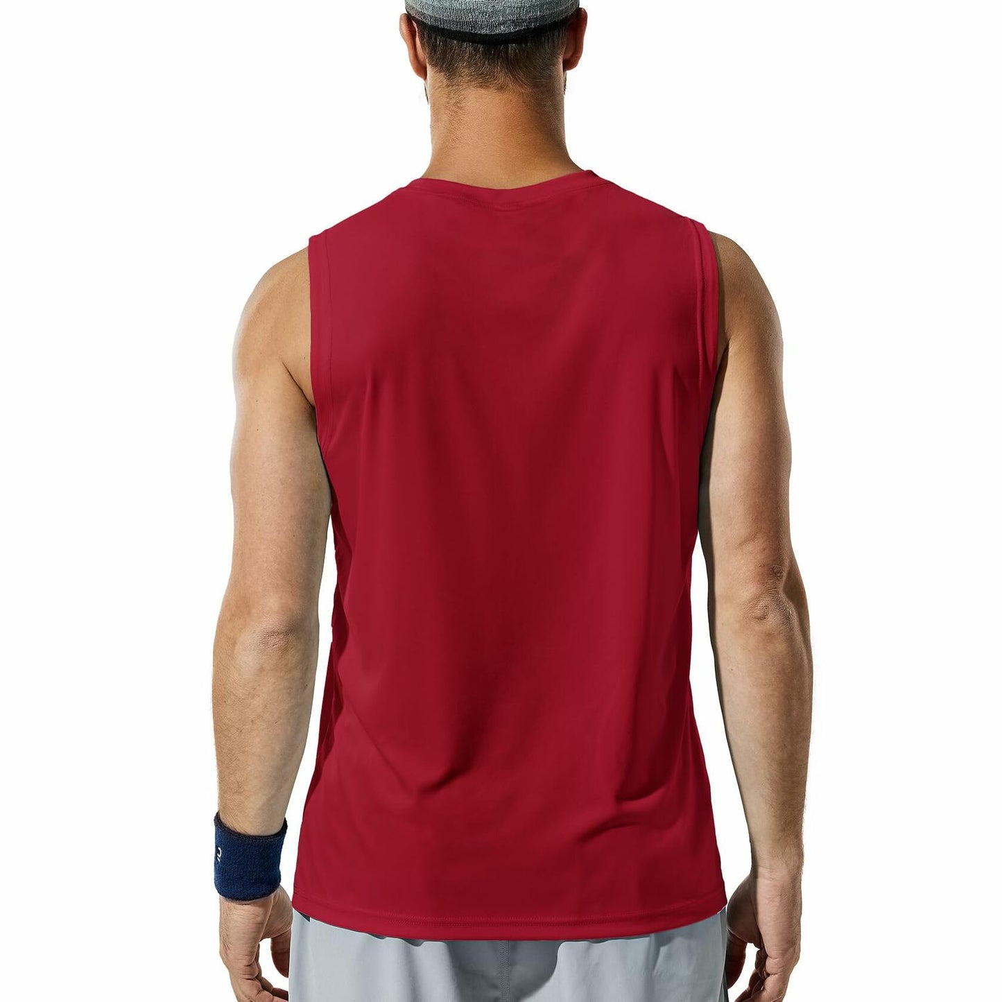 Haimont Men's UPF 50 Rash Guard Swim Tank Top Workout Muscle Tee Red Size M