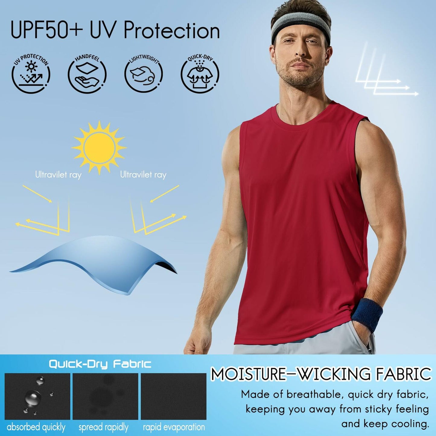 Haimont Men's UPF 50 Rash Guard Swim Tank Top Workout Muscle Tee Red Size M