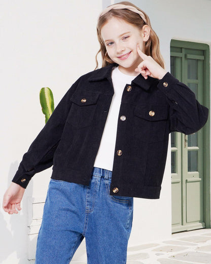 WULFUL Girl's Corduroy Button Down Jacket Brown Fall Outerwear Size 5-6Y