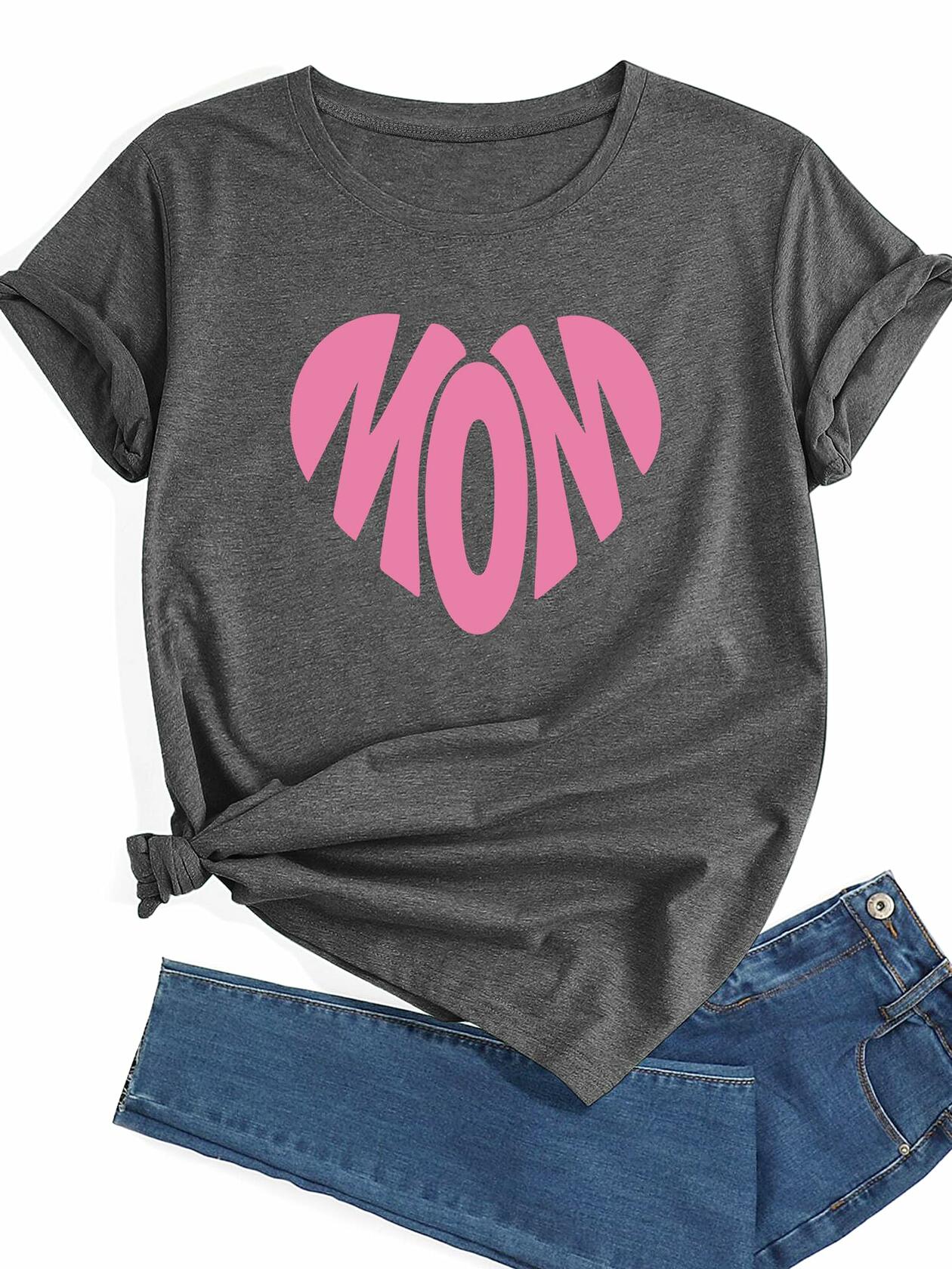 Walsilk Mother's Day Floral Graphic T-Shirt for Women Grey-01 Size S