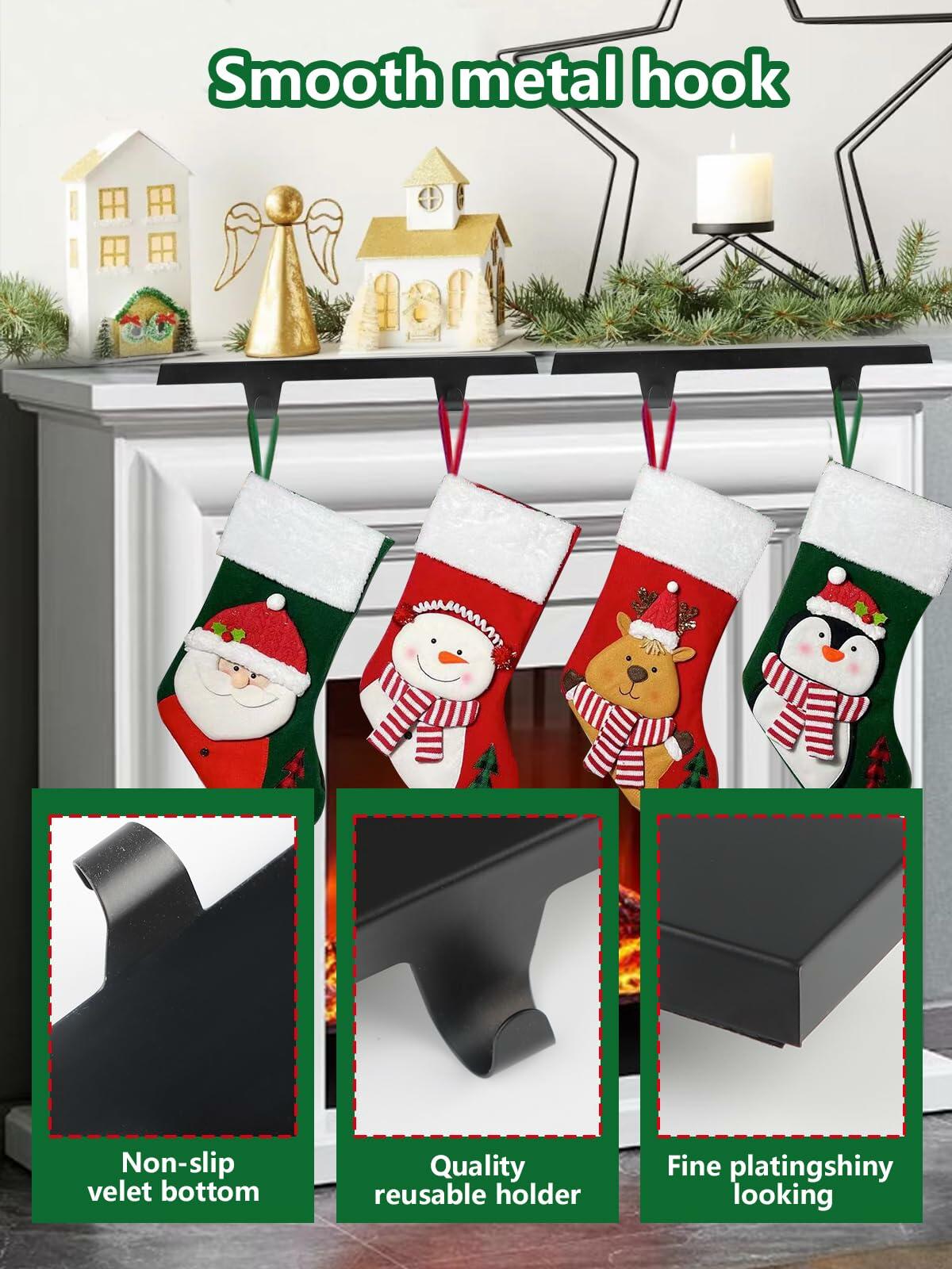 EBANKU Christmas Stocking Holders Set of 2 Gold Stainless Steel Mantle Hangers