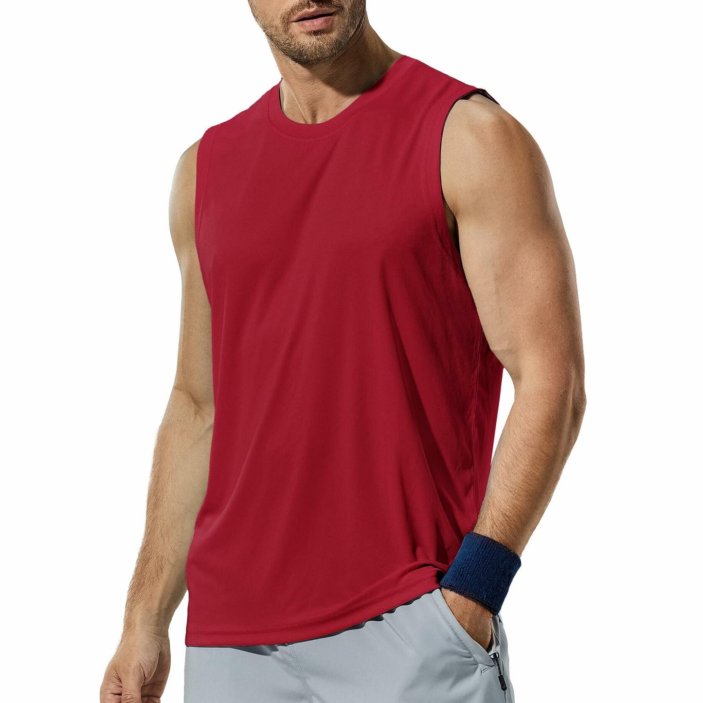 Haimont Men's UPF 50 Rash Guard Swim Tank Top Workout Muscle Tee Red Size M