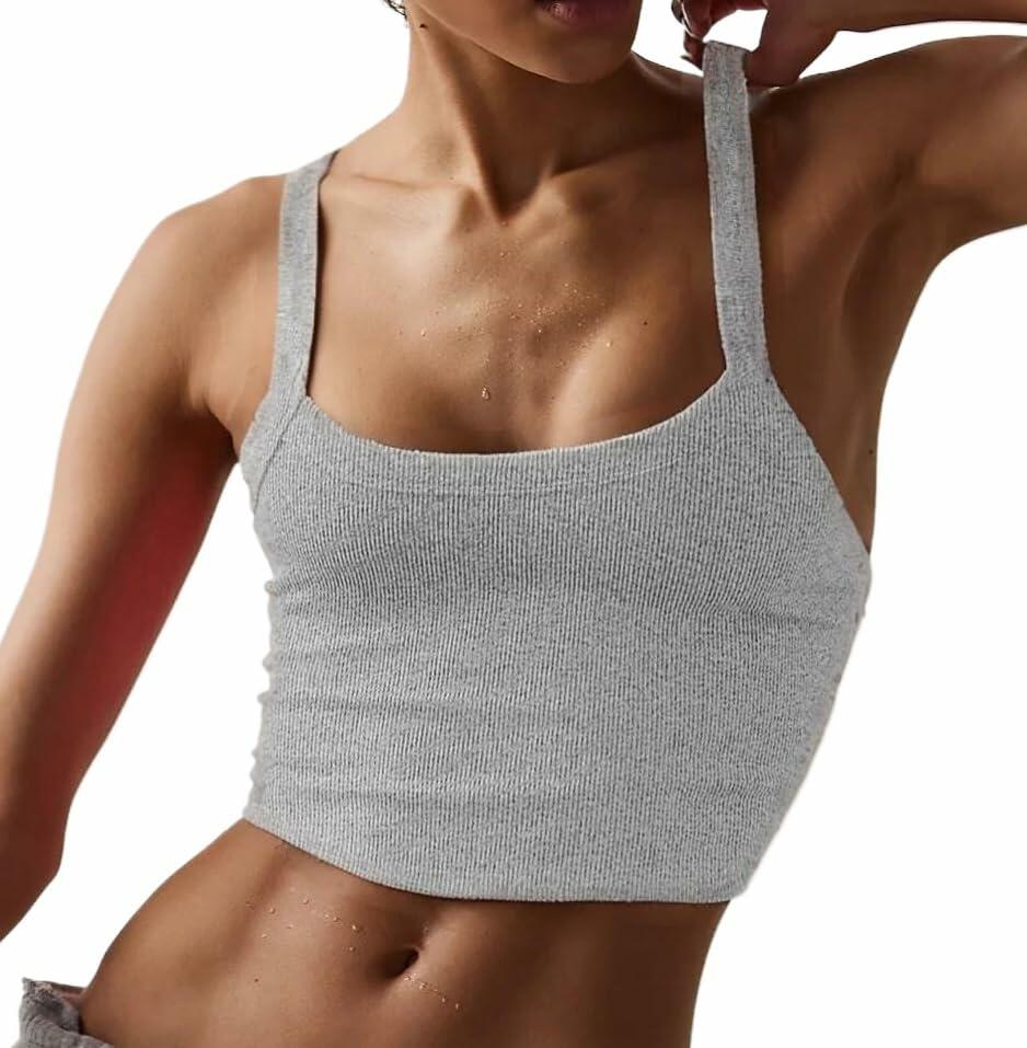 AKMESXAY Womens Ribbed Crop Tank Top Racerback Black Size L