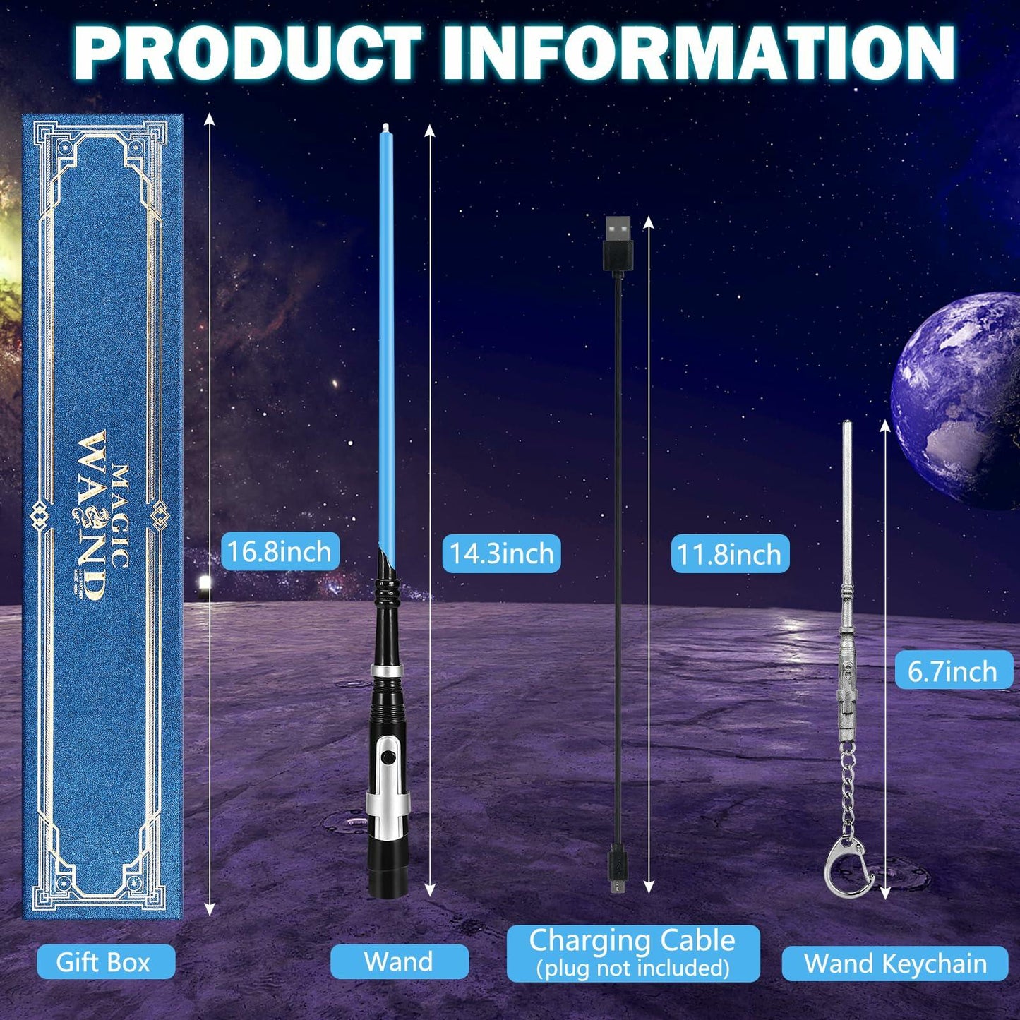 KingVows Light Up Magic Wand 14.3'' Rechargeable Blue Lighting