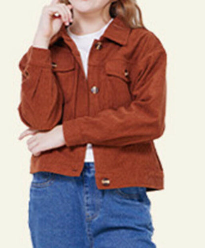 WULFUL Girl's Corduroy Button Down Jacket Brown Fall Outerwear Size 5-6Y