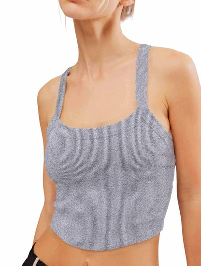 AKMESXAY Womens Ribbed Crop Tank Top Racerback Black Size L