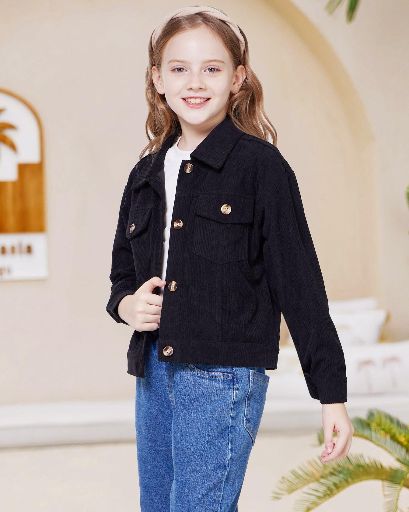 WULFUL Girl's Corduroy Button Down Jacket Brown Fall Outerwear Size 5-6Y