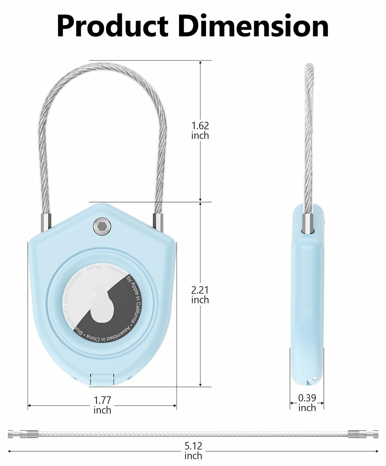 TUXON Airtag Holder Keychain with Wire Cable Blue 2 Pack Secure Lock Case