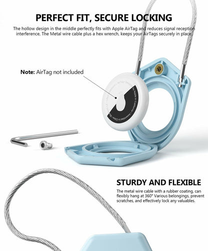 TUXON Airtag Holder Keychain with Wire Cable Blue 2 Pack Secure Lock Case