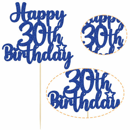 Gyufise Happy 30th Birthday Cake Topper Glitter Blue 1Pc