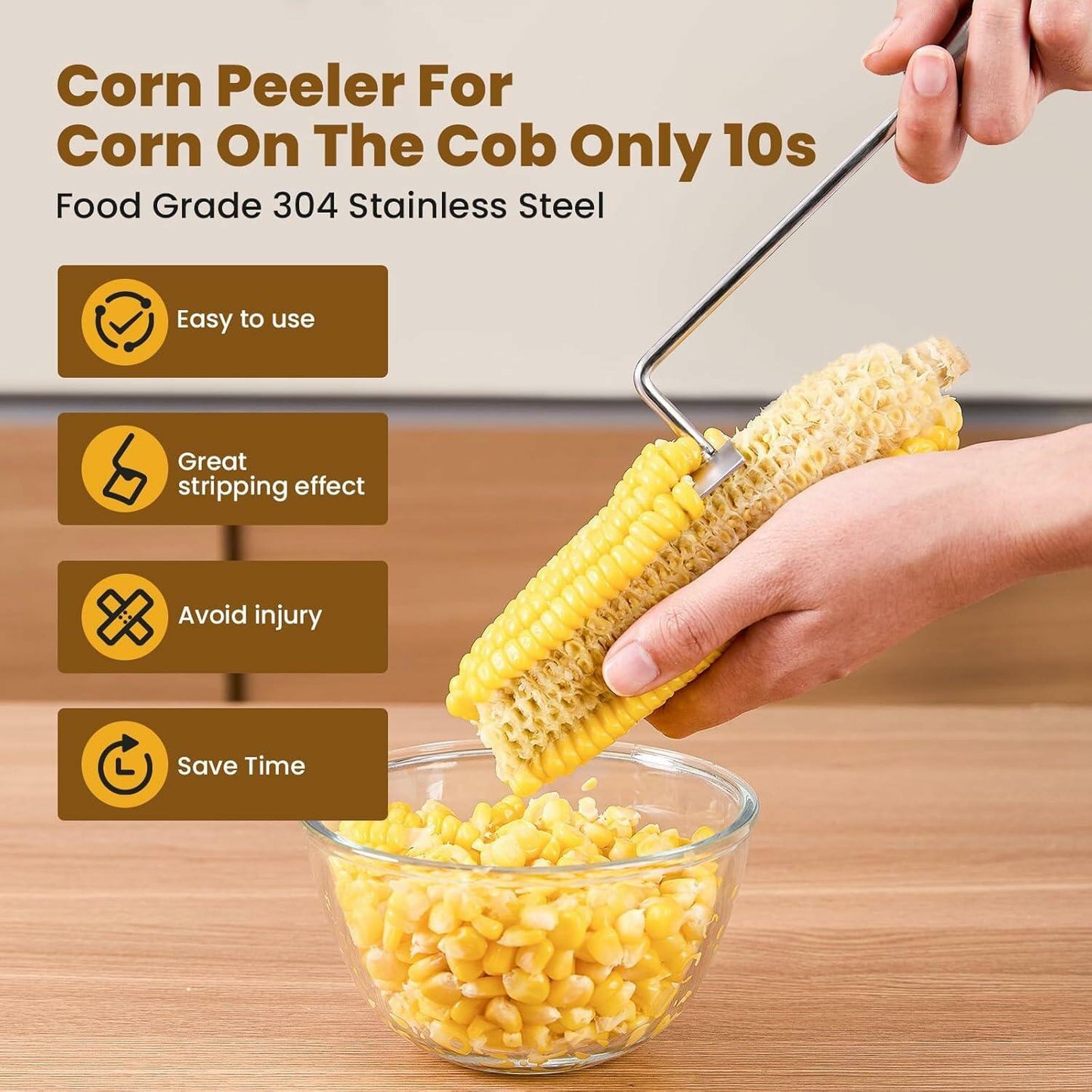 Freebala Stainless Steel Corn Peeler Long Handle Kitchen Tool