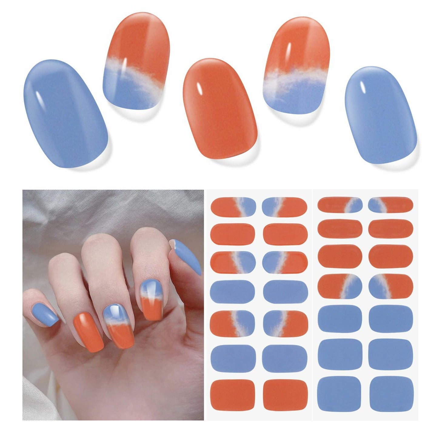 DUKASOU Semi Cured Gel Nail Strips 28 pcs Sunset Glow UV Nail Stickers
