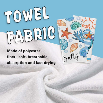 Croar Kitchen Dish Towels Set 2 Coastal Starfish Coral 18x26 in