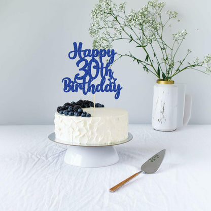 Gyufise Happy 30th Birthday Cake Topper Glitter Blue 1Pc