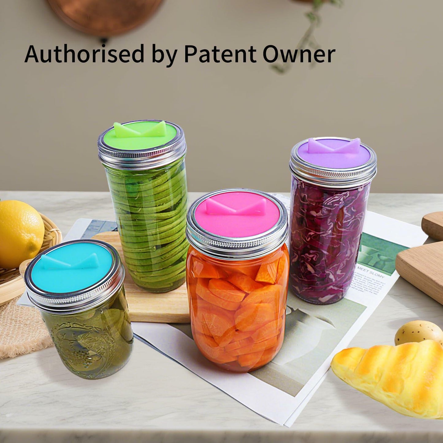 YOBNKU Fermentation Lids Silicone Airlock Caps Green 4 Pack Wide Mouth Jar