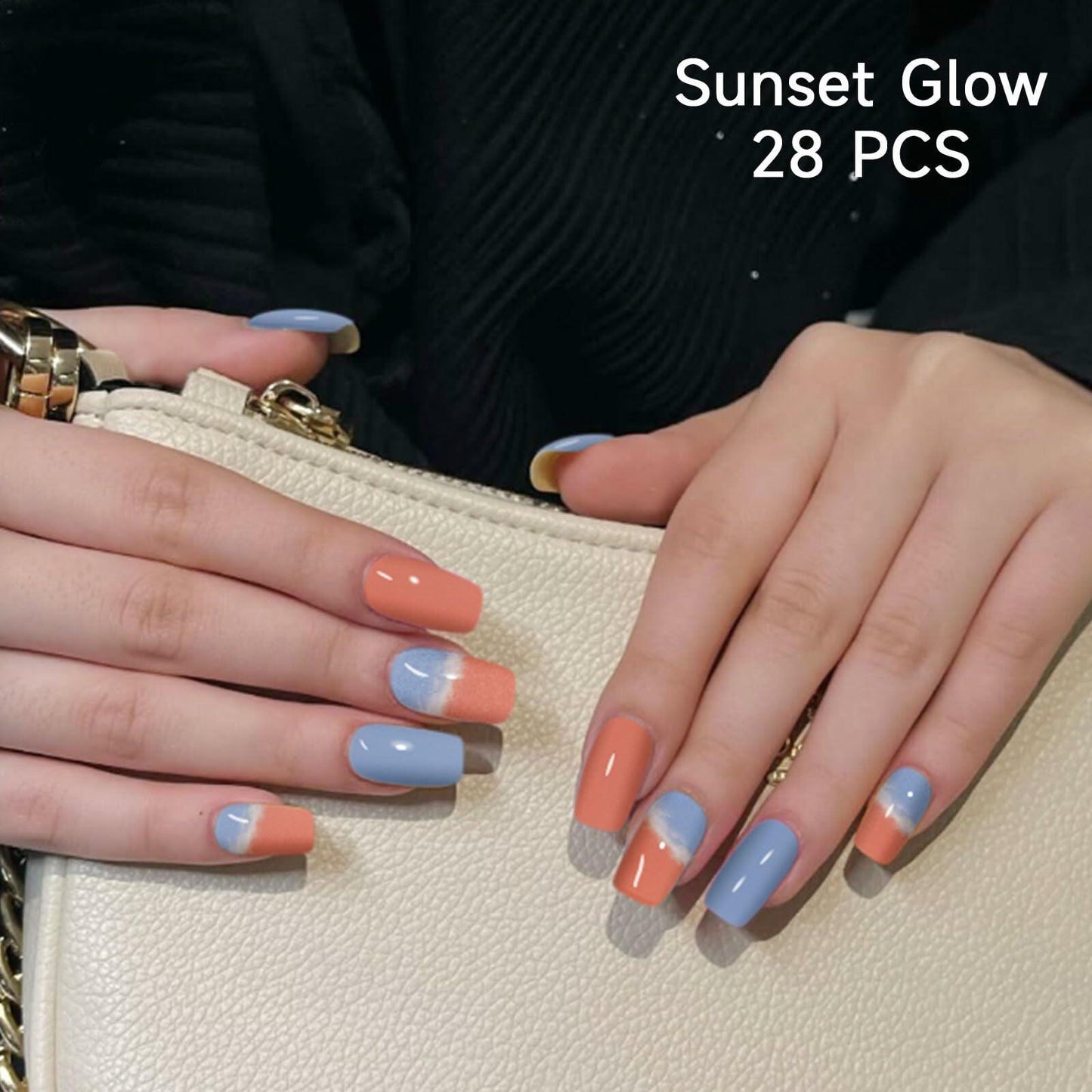 DUKASOU Semi Cured Gel Nail Strips 28 pcs Sunset Glow UV Nail Stickers