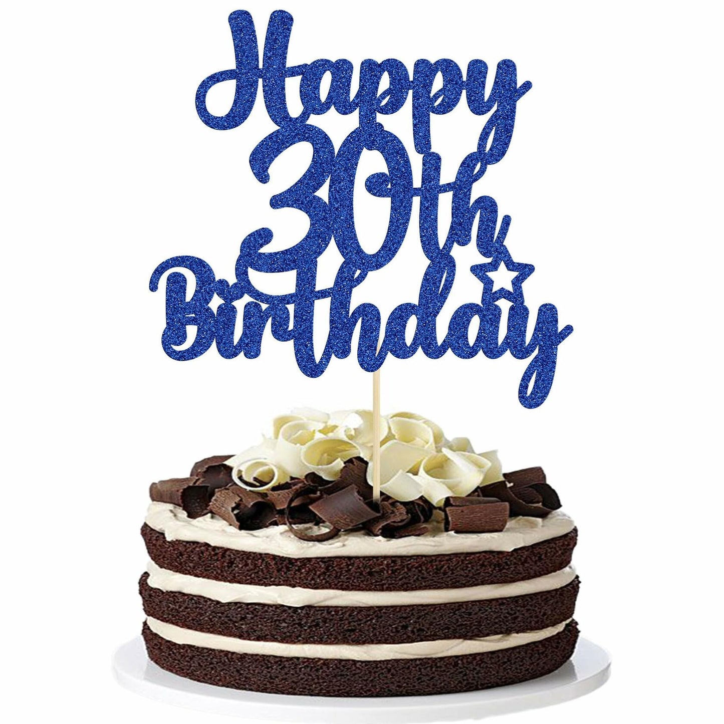 Gyufise Happy 30th Birthday Cake Topper Glitter Blue 1Pc