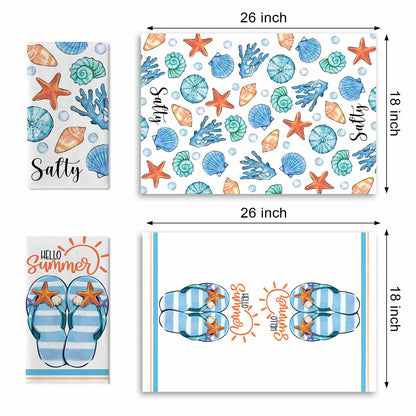 Croar Kitchen Dish Towels Set 2 Coastal Starfish Coral 18x26 in