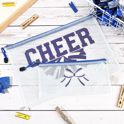 SOIDRAM 2 Pcs Cheer Makeup Bag Zipper Pouch Blue/Silver Plastic