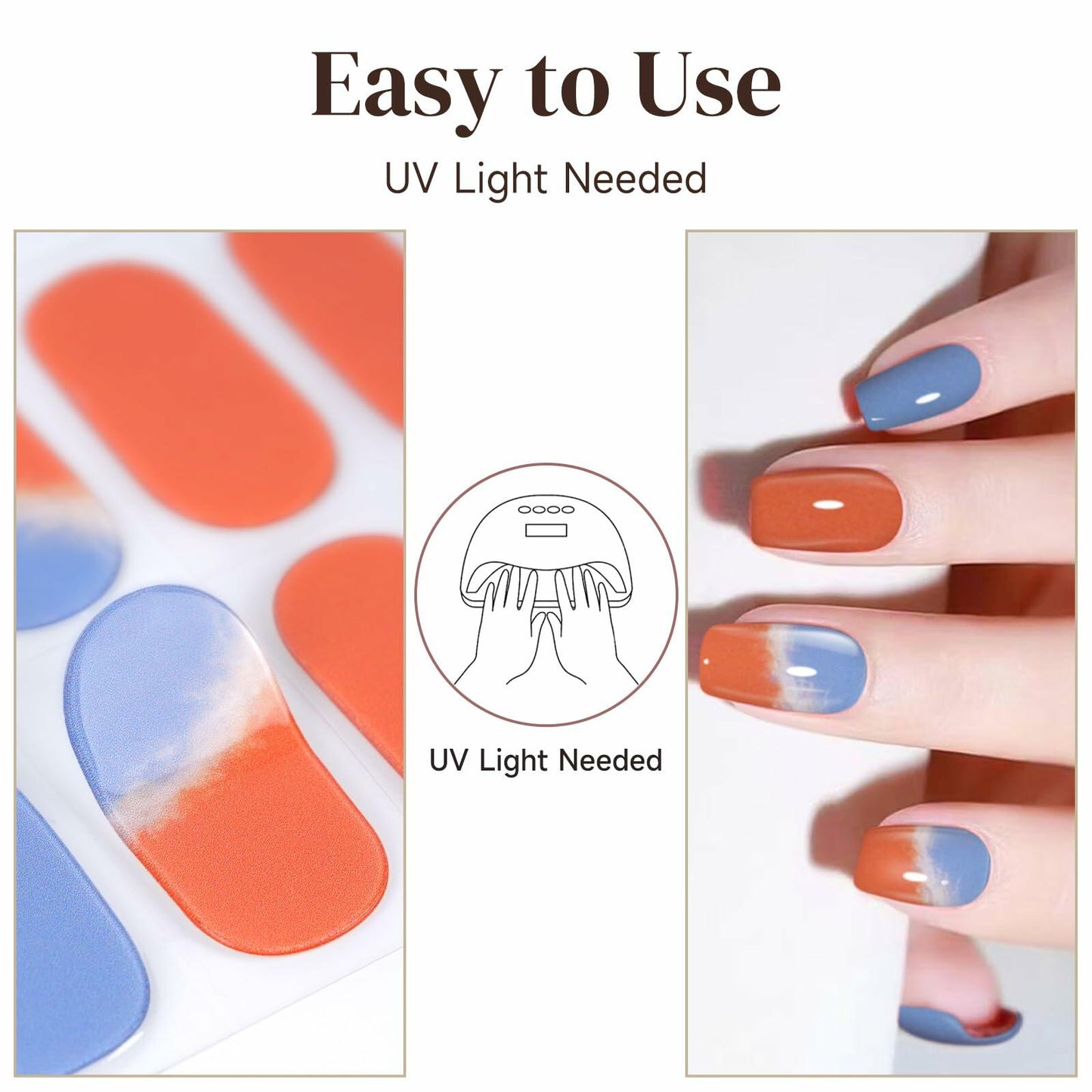 DUKASOU Semi Cured Gel Nail Strips 28 pcs Sunset Glow UV Nail Stickers