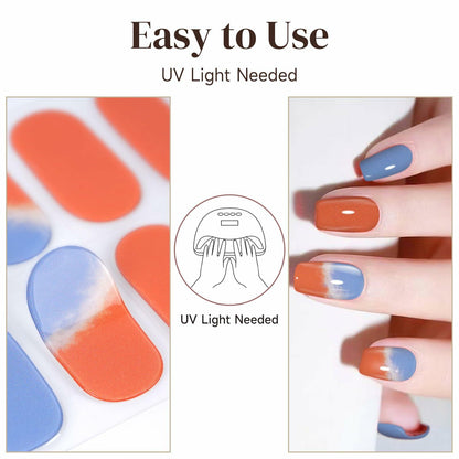 DUKASOU Semi Cured Gel Nail Strips 28 pcs Sunset Glow UV Nail Stickers