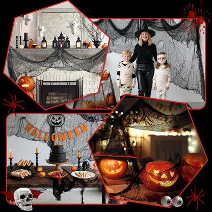 PinCute Halloween Decorations 5 Pack Creepy Cloth 30x72in Black Spider Web