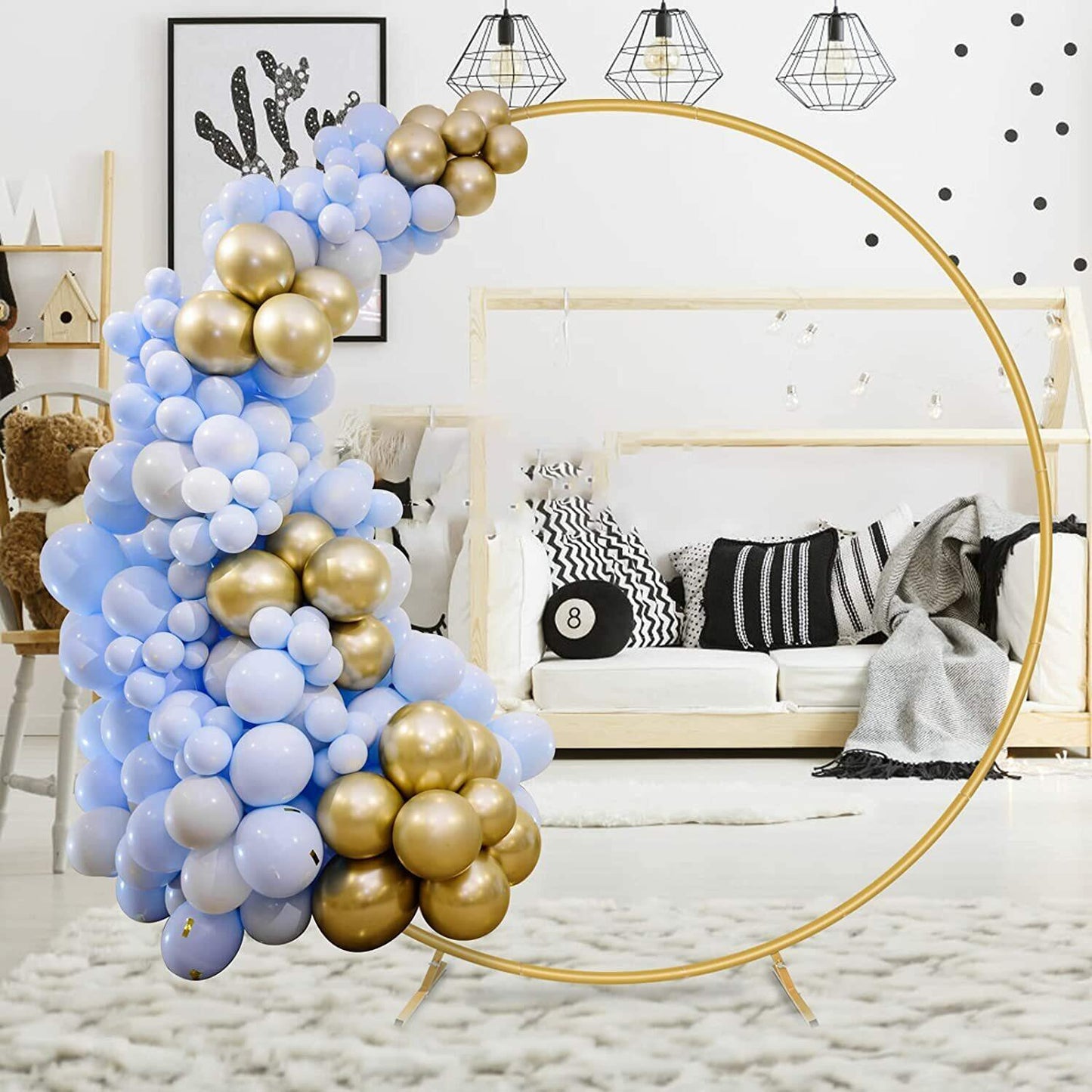 HEOMU Round Backdrop Balloon Arch Stand 7.3FT Gold Metal Art Deco