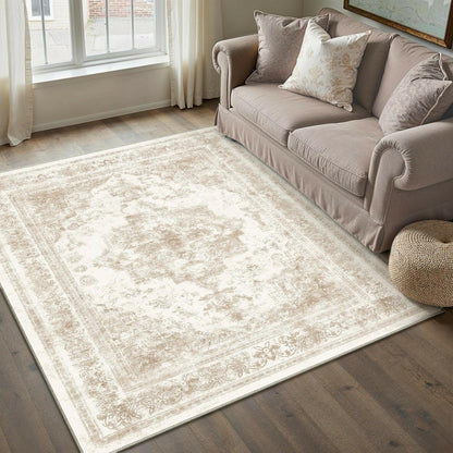 PureCozy 3x5 Taupe Vintage Floral Washable Low Pile Area Rug Classic