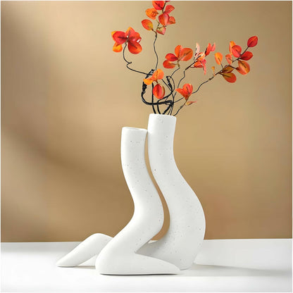 T9TDCS White Ceramic Vase Set of 2 Modern Nordic Boho Home Decor