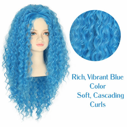 Miss U Hair Girls Long Curly Blue Wig Child Size