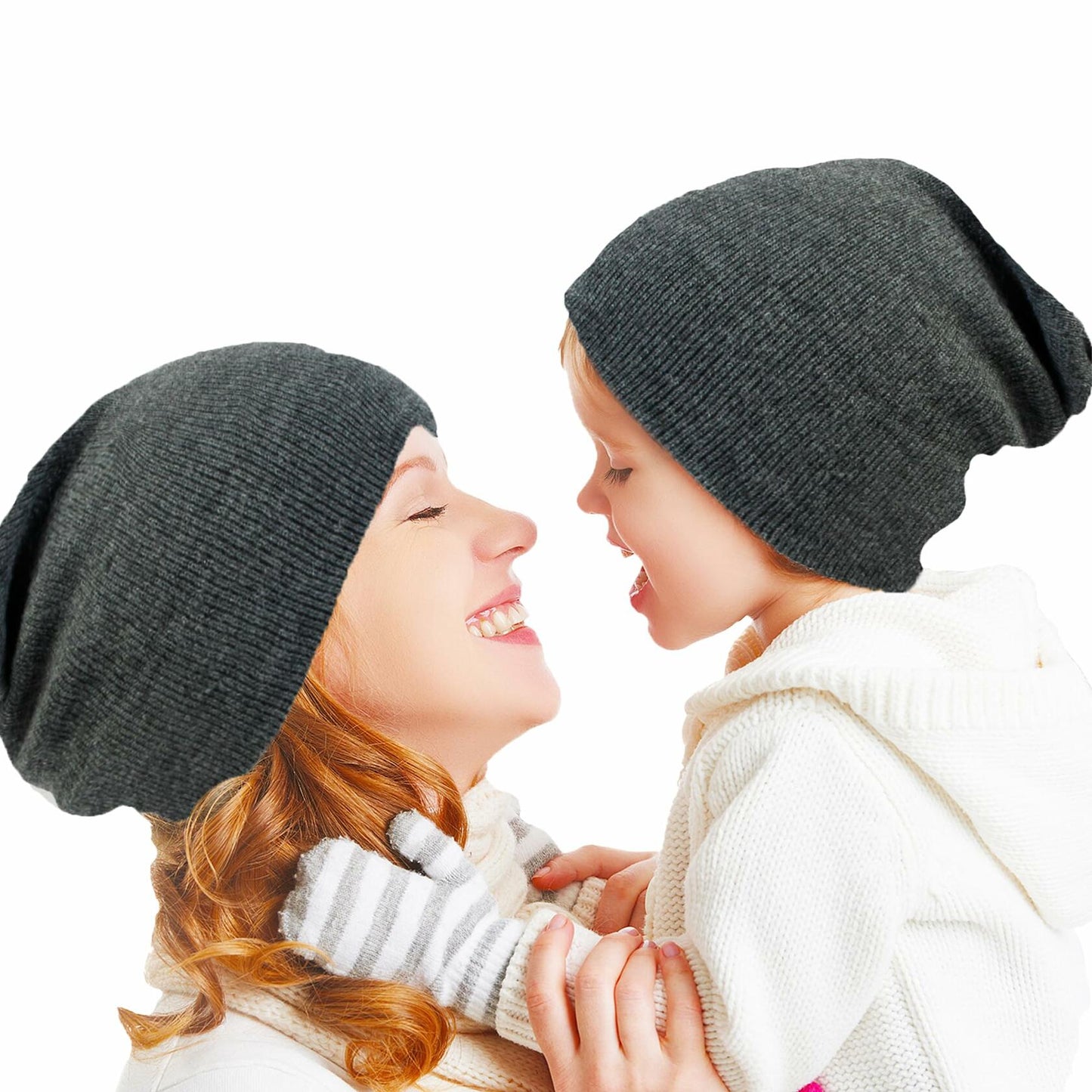 Zion Praiser 2PCS Family Beanie Hat Winter Knitted Warm Dark Gray