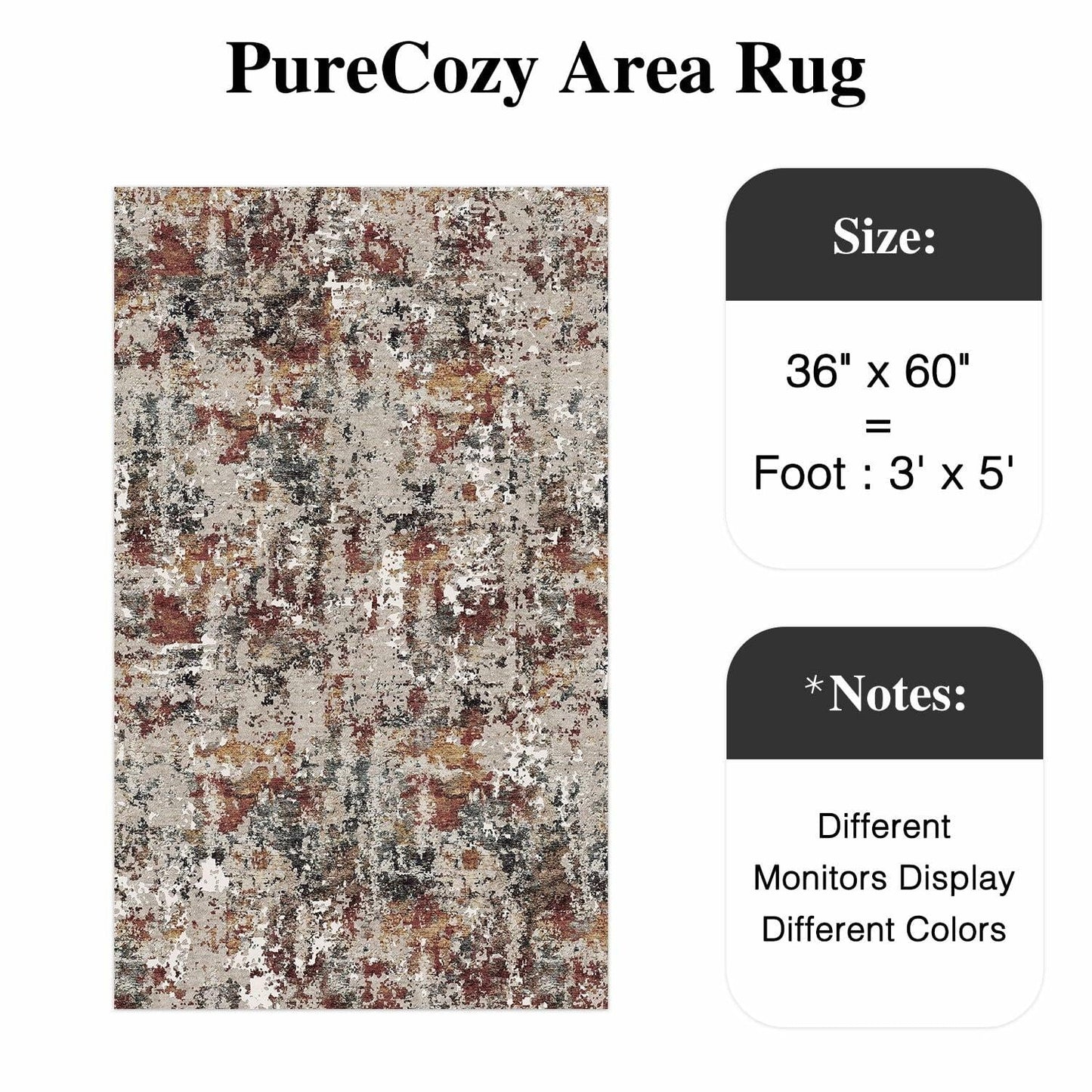PureCozy 3x5 Taupe Vintage Floral Washable Low Pile Area Rug Classic