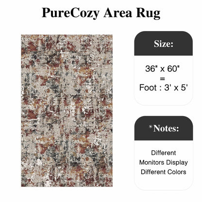 PureCozy 3x5 Taupe Vintage Floral Washable Low Pile Area Rug Classic