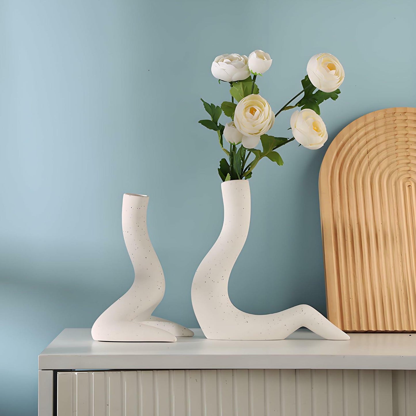 T9TDCS White Ceramic Vase Set of 2 Modern Nordic Boho Home Decor
