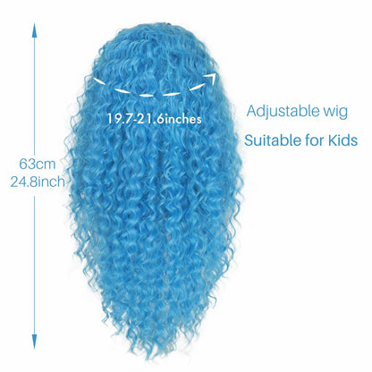 Miss U Hair Girls Long Curly Blue Wig Child Size