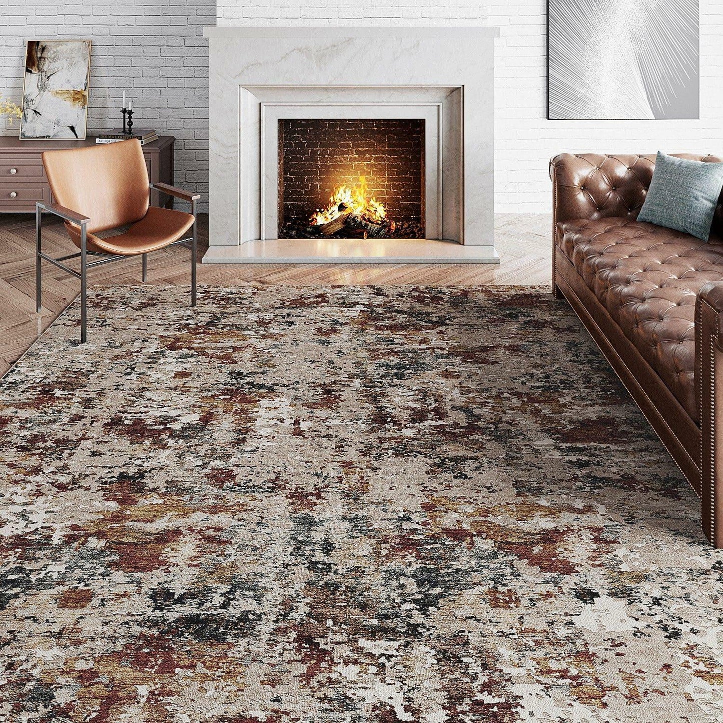 PureCozy 3x5 Taupe Vintage Floral Washable Low Pile Area Rug Classic