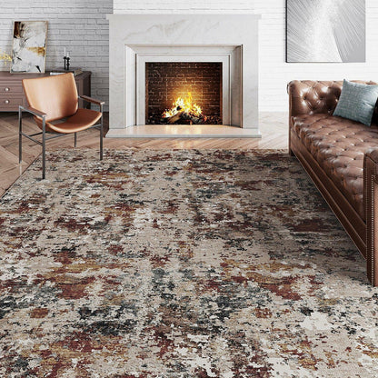PureCozy 3x5 Taupe Vintage Floral Washable Low Pile Area Rug Classic